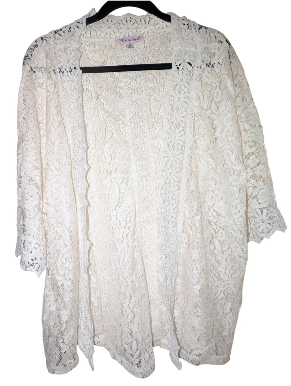 Extra Touch NWOT White Floral Lace Boho Kimono 1X